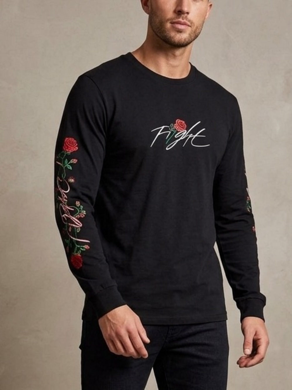 Nike Jordan Black Long-Sleeve Graphic Tee with Rose Design